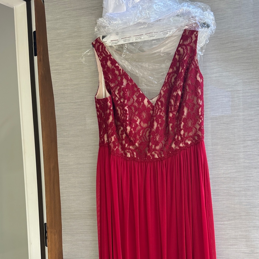 David's Bridal Red Lace Wedding Dress - long, dry cleaned, great condition